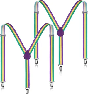 2 Pack Mardi Gras Suspender Mardi Gras Party Costume Suspenders Adult Suspender Adjustable Elastic Mardi Gras Costume Accessory Sets