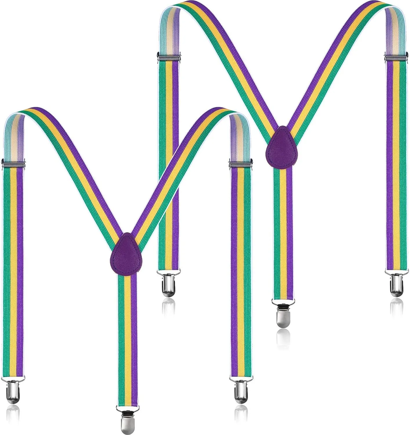 2 Pack Mardi Gras Suspender Mardi Gras Party Costume Suspenders Adult Suspender Adjustable Elastic Mardi Gras Costume Accessory Sets