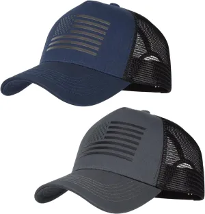 2pcs American Flag Trucker Hat for Men Women,Baseball Cap Adjustable Snapback Hats,3D Embossed Logo