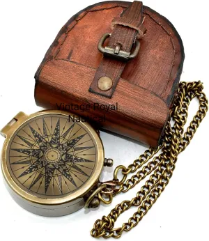 AASIYA Military Compass for Hiking and Survival- Waterproof Brass Nautical Pocket Compass with Leather Carry Case & Chain for Camping Hunting Climbing Exploring Geology Outdoor Activities