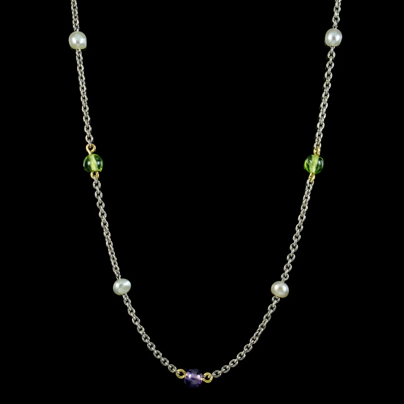 Antique Edwardian Suffragette Chain Necklace Platinum Circa 1915