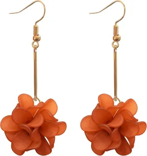 Boho Long Flower Ball Tassel Dangle Earring Layer Floral Bohemian Flower Floral Petal Tiered Drop for Women