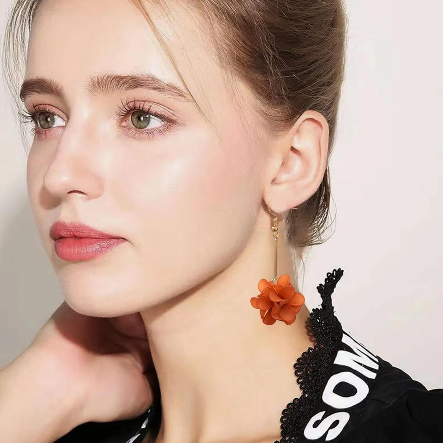 Boho Long Flower Ball Tassel Dangle Earring Layer Floral Bohemian Flower Floral Petal Tiered Drop for Women