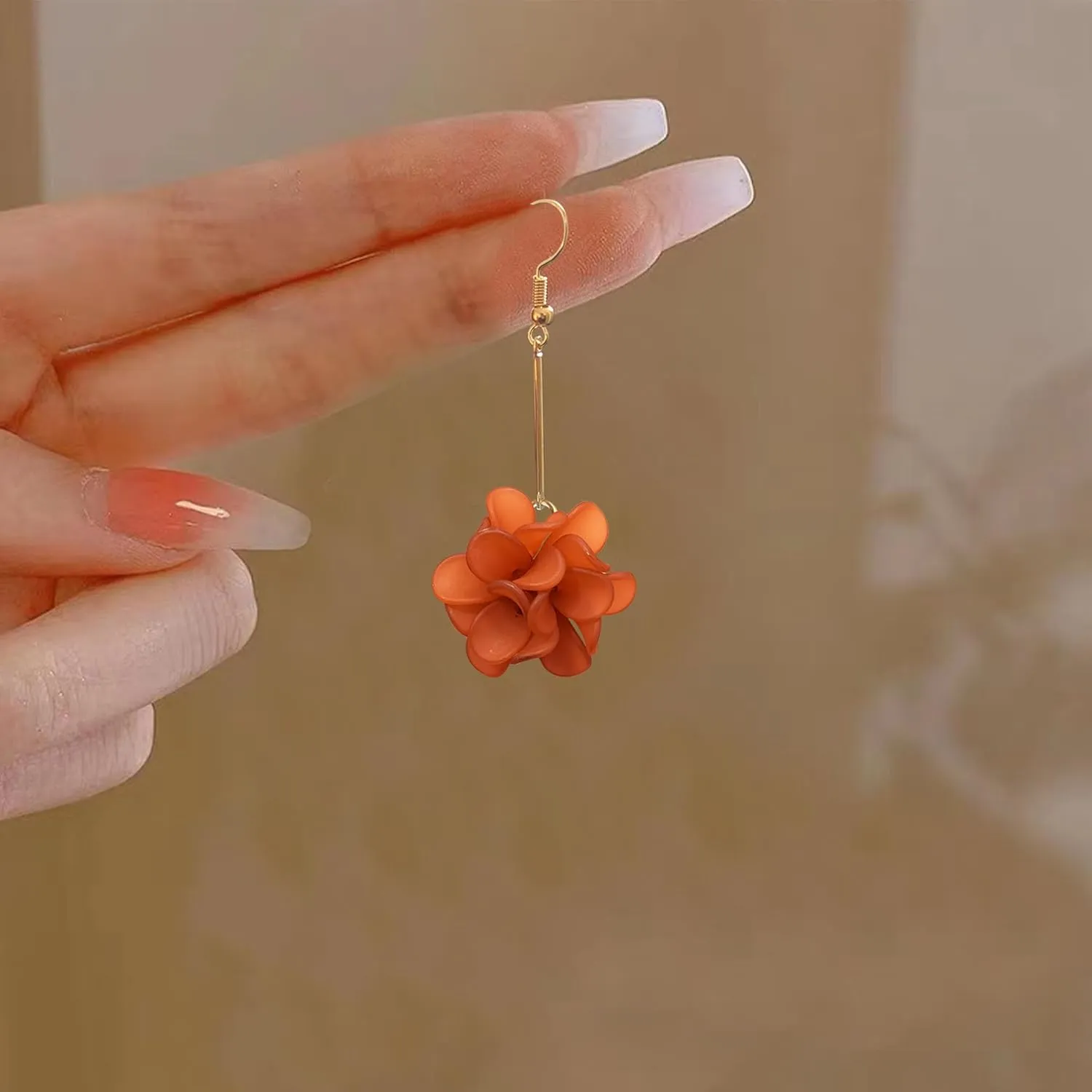 Boho Long Flower Ball Tassel Dangle Earring Layer Floral Bohemian Flower Floral Petal Tiered Drop for Women