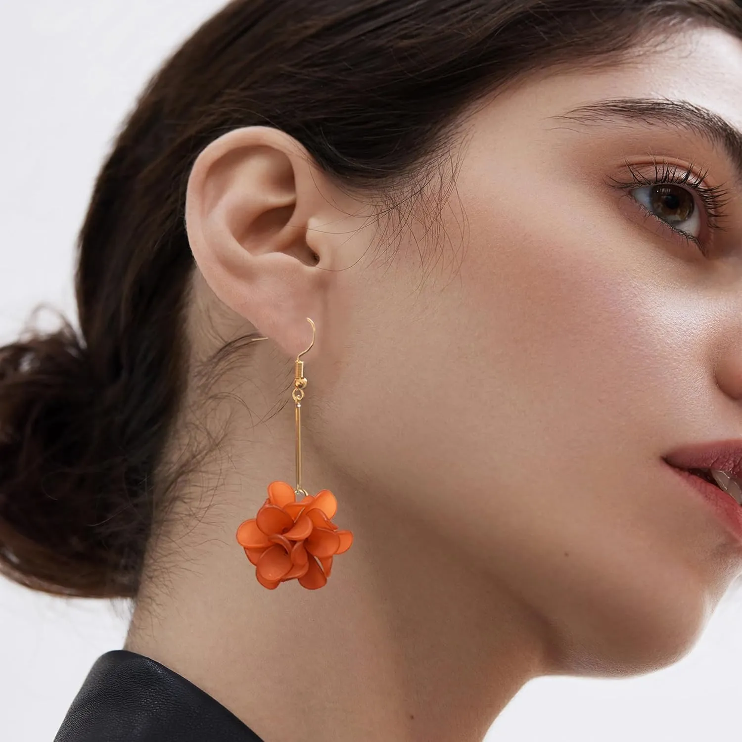 Boho Long Flower Ball Tassel Dangle Earring Layer Floral Bohemian Flower Floral Petal Tiered Drop for Women