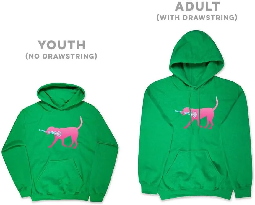 ChalkTalkSPORTS Girls Lacrosse Hooded Sweatshirt | LuLa The Lax Dog Pink Adults Sizes