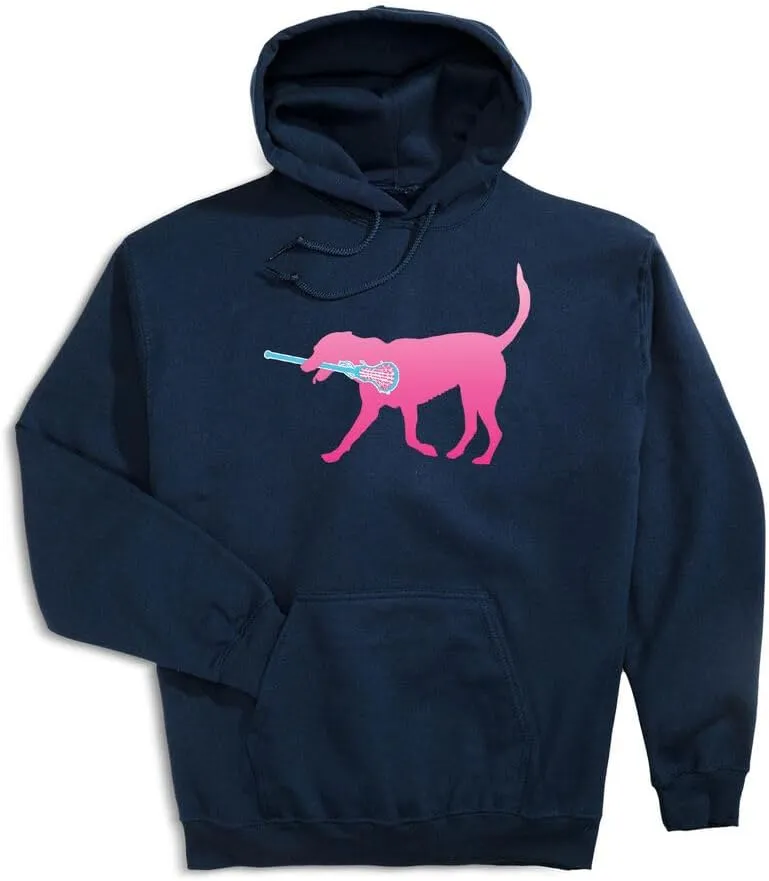ChalkTalkSPORTS Girls Lacrosse Hooded Sweatshirt | LuLa The Lax Dog Pink Adults Sizes