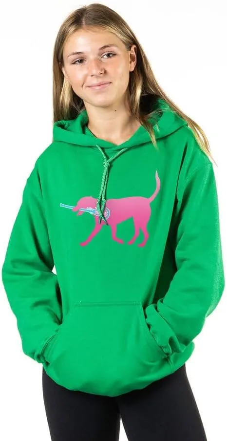 ChalkTalkSPORTS Girls Lacrosse Hooded Sweatshirt | LuLa The Lax Dog Pink Adults Sizes
