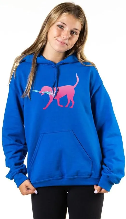 ChalkTalkSPORTS Girls Lacrosse Hooded Sweatshirt | LuLa The Lax Dog Pink Adults Sizes
