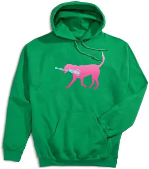ChalkTalkSPORTS Girls Lacrosse Hooded Sweatshirt | LuLa The Lax Dog Pink Adults Sizes