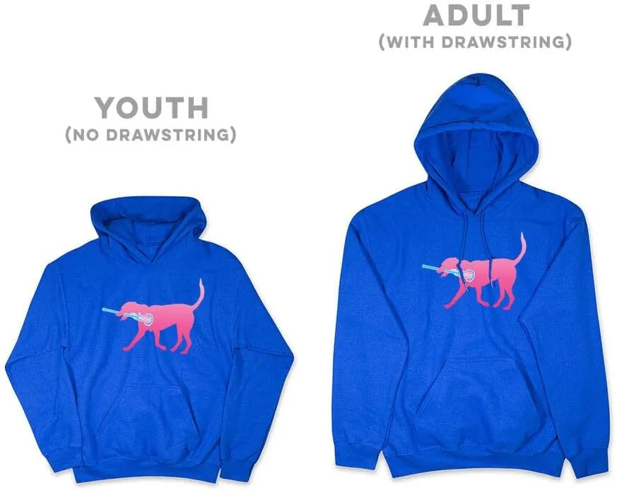 ChalkTalkSPORTS Girls Lacrosse Hooded Sweatshirt | LuLa The Lax Dog Pink Adults Sizes