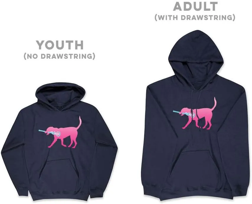 ChalkTalkSPORTS Girls Lacrosse Hooded Sweatshirt | LuLa The Lax Dog Pink Adults Sizes