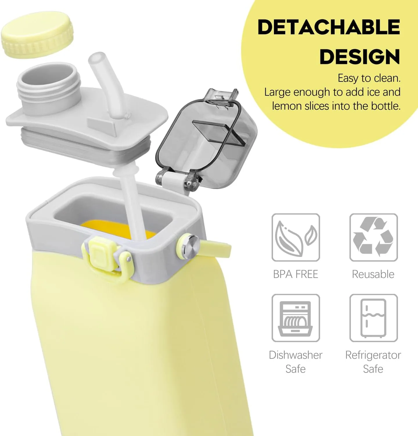 Collapsible Water Bottles, 20oz Silicone Reusable Water Bottle with Straw and Strap, Leakproof Foldable Sports Water Bottle for Travel Camping Running Hiking Gym, BPA Free
