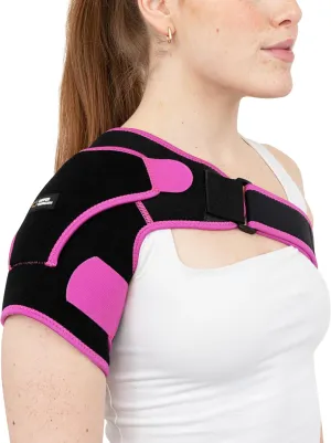 Copper Compression Recovery Shoulder Brace - Immobilizer for Torn Rotator Cuff, AC Joint Pain Relief, Dislocation, Arm Stability, Injuries, Tears - Adjustable Fits Men, Women - Black/Pink - Plus Size L/XL