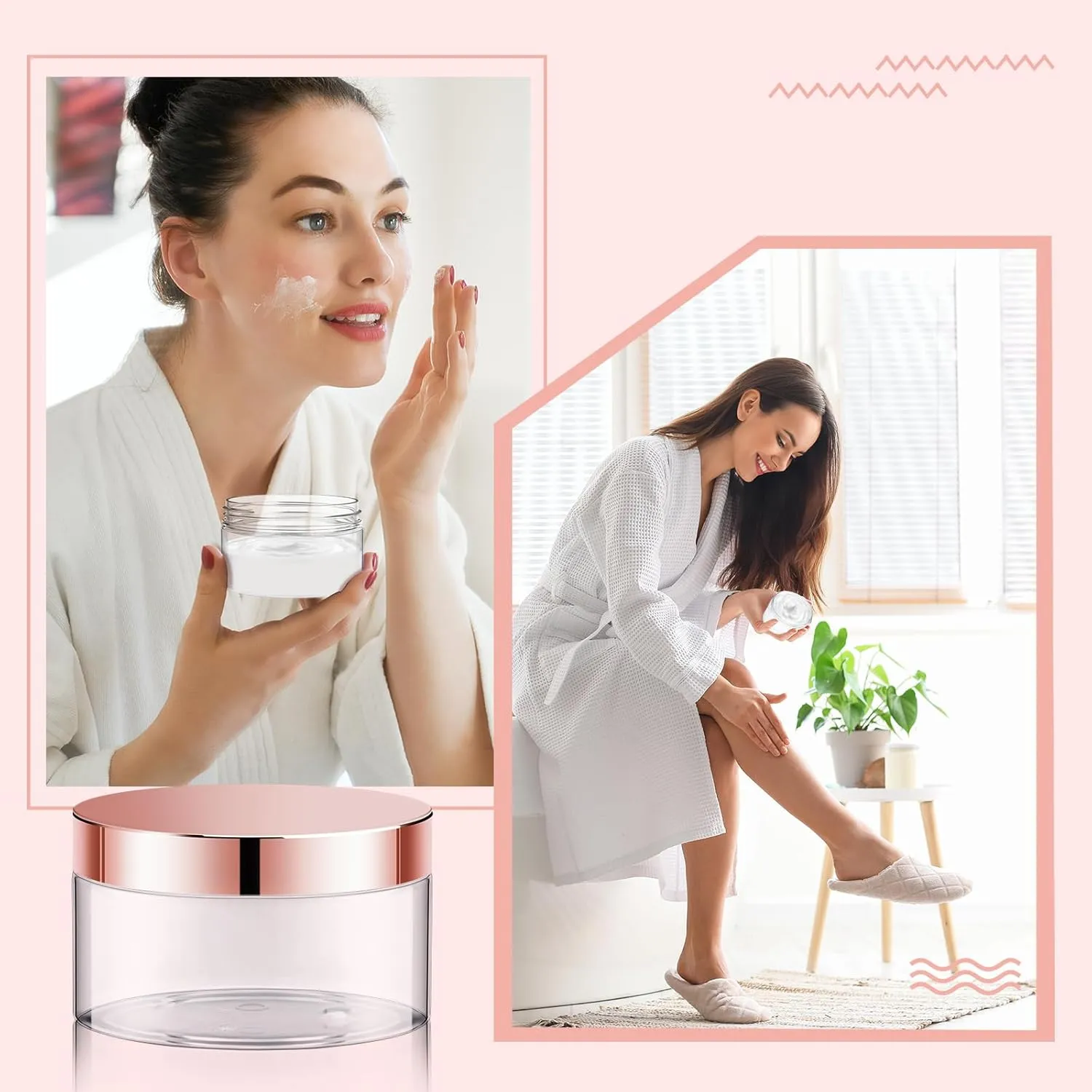 Dandat 24 Pcs 8 oz Plastic Jars with Lid and Label PET Cosmetic Containers Leak Proof Empty Cosmetic Jars Refillable Storage Travel Containers for Lotion Cream Gel Powder(Clear with Rose Gold Lid)