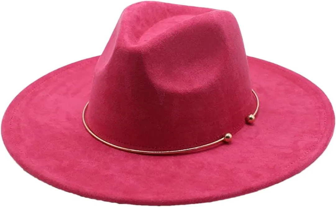 Dcvmvmn Women Fedora Hats Wide Brim Panama Hat Men Jazz Church Sombrero Caps Rose Red