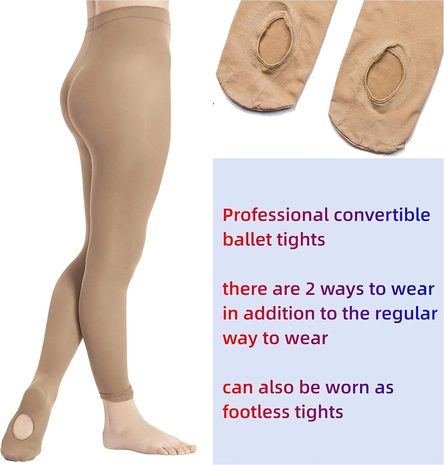 DIPUG 1/2/3 Pairs Girls' Convertible Ballet Tights/Soft Transition Dance Tight(Toddler/Kids)