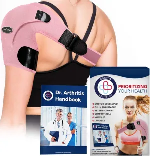 Dr. Arthritis Doctor Developed Shoulder Brace - Comfortable Bursitis - Rotator Cuff Shoulder Brace for Pain Relief - Compression Shoulder Brace for Women & Men With Handbook (Pink)
