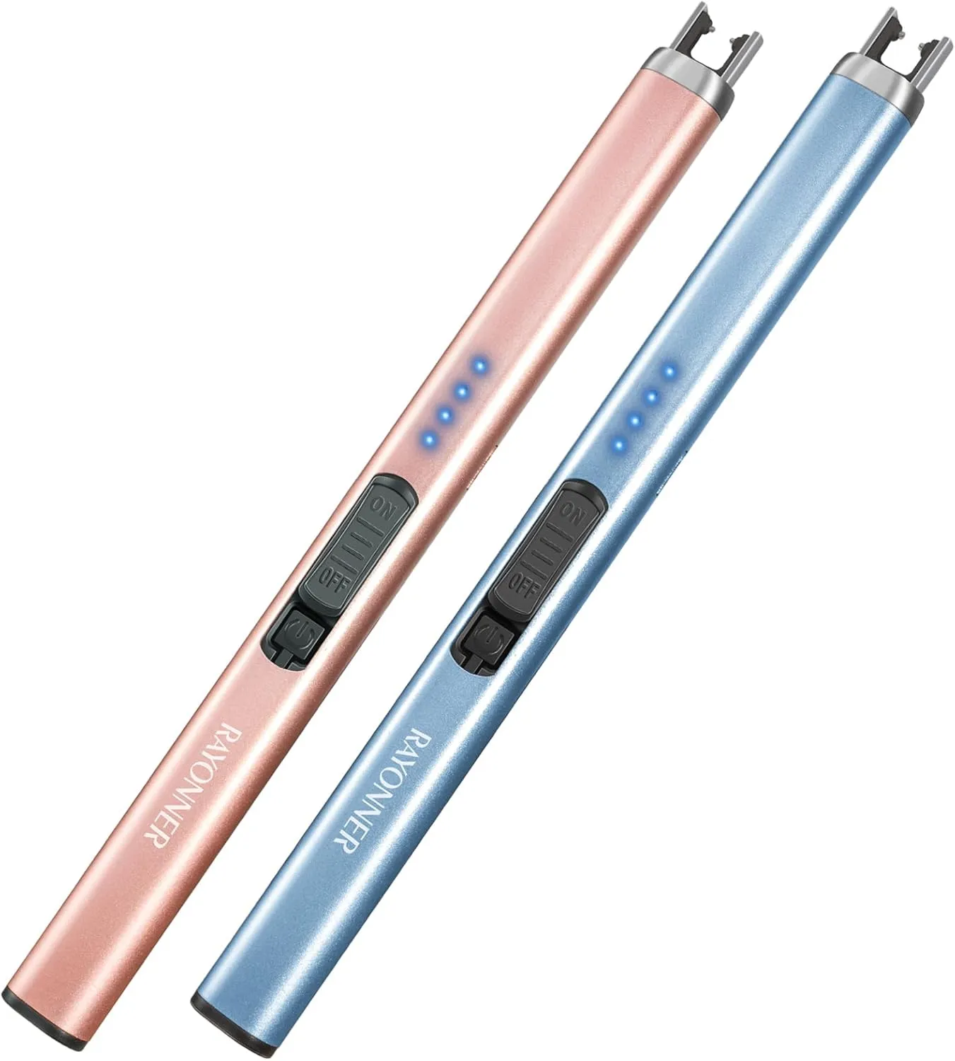 Electric Candle Lighter, Windproof Flameless USB Rechargeable Plasma Arc Lighter for Grill Firework Kitchen Camping (2 Pack - Blue&Rose Gold)