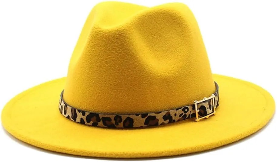 European and American Woolen Hat, Leopard Print Hat for Men and Women, Flat Brim Big Brim Jazz Felt Hat Fengyan Cowboy Hats (Color : Rose Red, Size : 56-58cm)