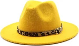 European and American Woolen Hat, Leopard Print Hat for Men and Women, Flat Brim Big Brim Jazz Felt Hat Fengyan Cowboy Hats (Color : Rose Red, Size : 56-58cm)