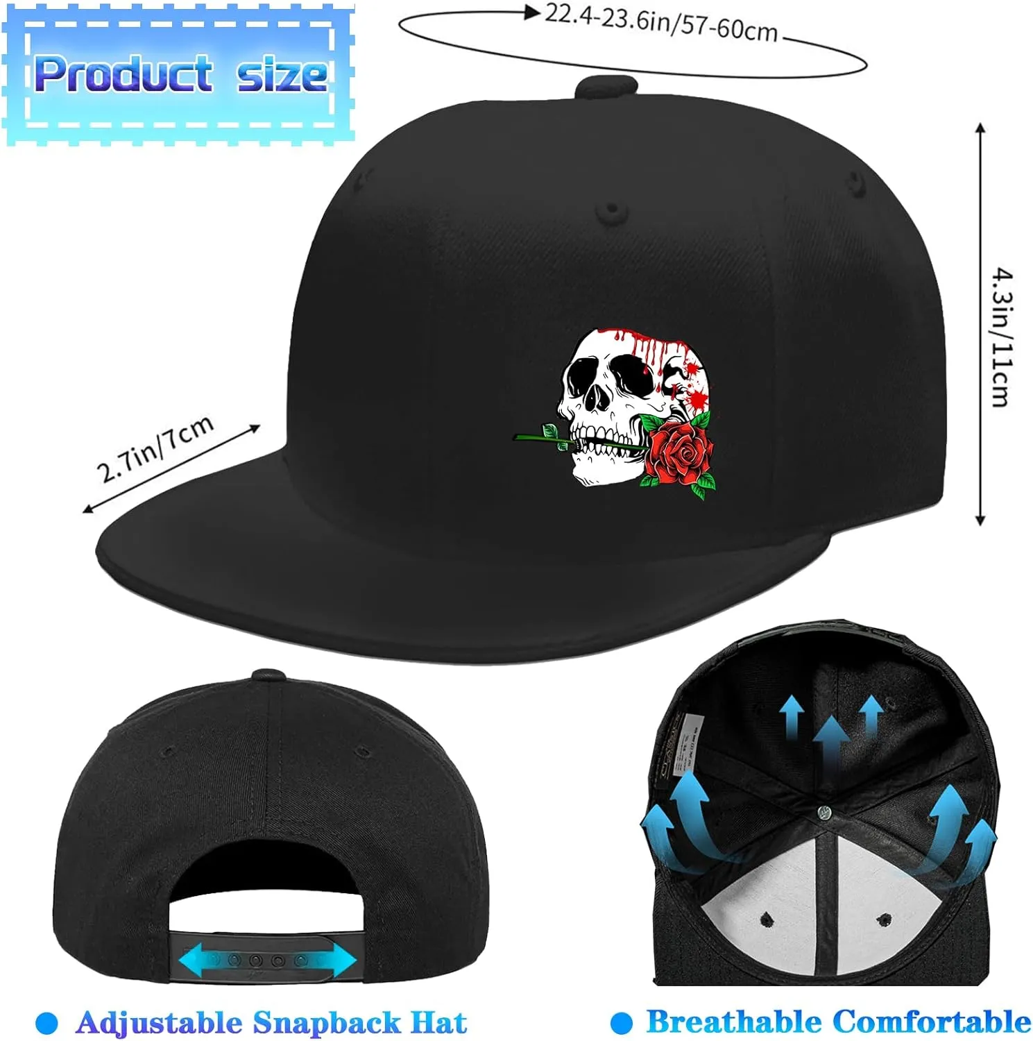 Flat Bill Hats for Men Snapback Hats for Men Baseball Cap for Men Black Snapback Women Fitting Hat