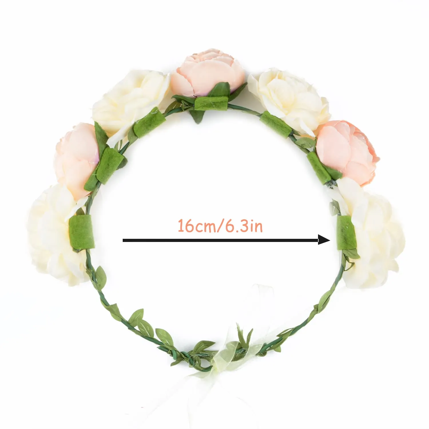 Flower Crown Rose Peony Garland Headband Hair Wreath Floral Headpiece with Adjustable Ribbon Wedding Festival Party (champagne)