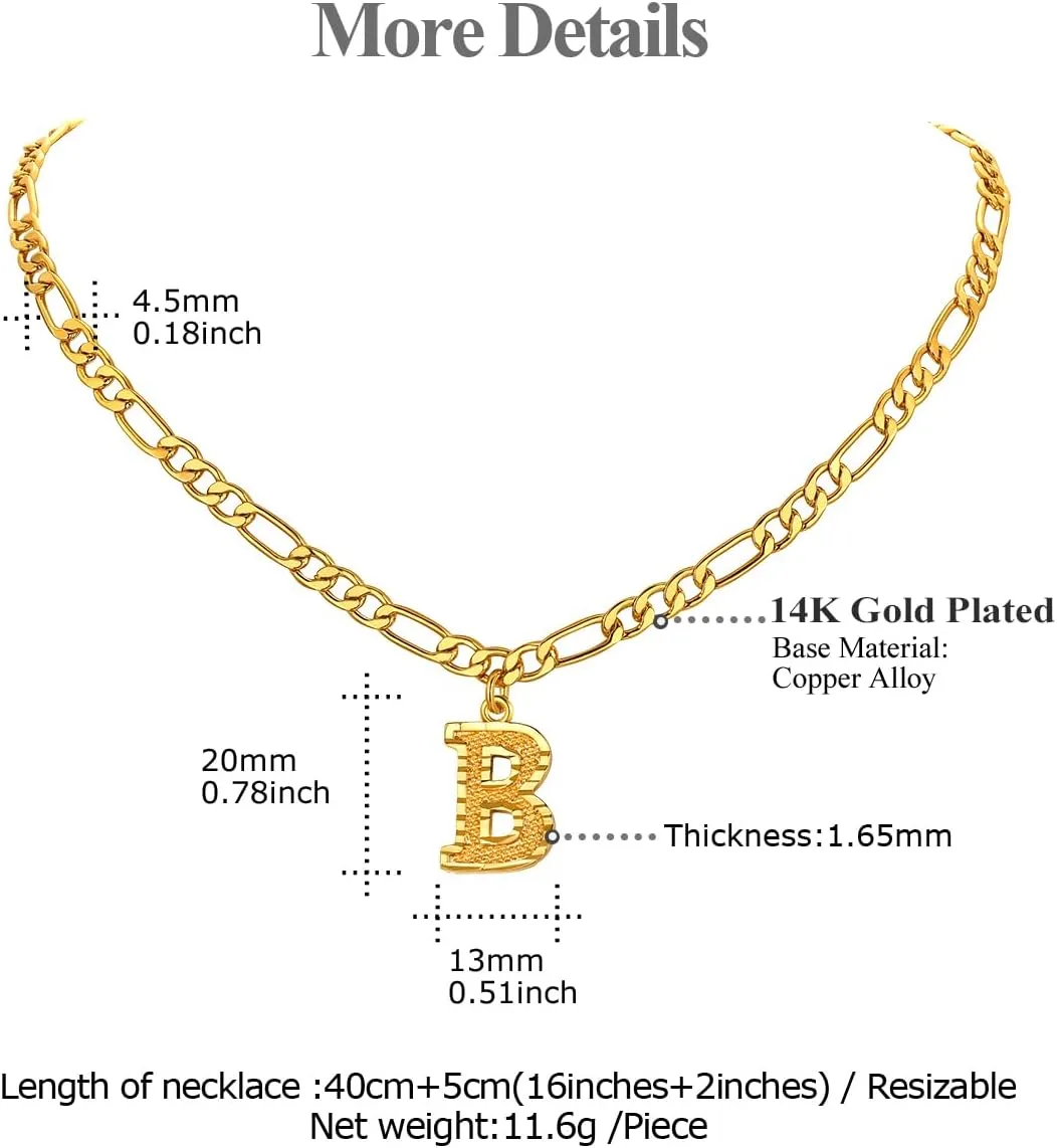 FOCALOOK Gold Initial Letter Necklaces for Women Men 14K Gold Plated Capital A-Z Initial Letter Chain 16 Inch