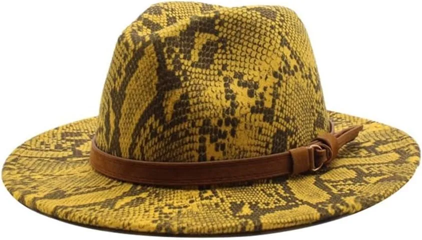 Gentlemen's English Style Woolen Jazz Hat Snake Pattern Casual Top Hat Flat Brim Female Hat Felt Hat Fengyan Cowboy Hats (Color : Rose Red, Size : 56-58cm)