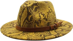 Gentlemen's English Style Woolen Jazz Hat Snake Pattern Casual Top Hat Flat Brim Female Hat Felt Hat Fengyan Cowboy Hats (Color : Rose Red, Size : 56-58cm)