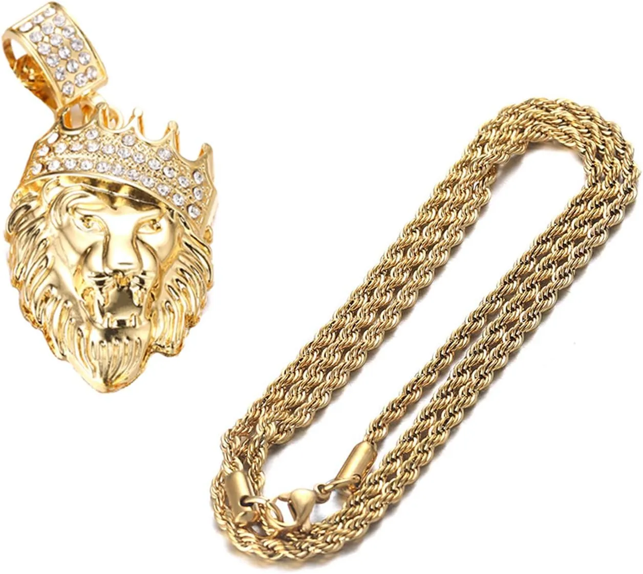 Halukakah 18k Real Gold Plated/Platinum White Gold Finish Chain for Men Necklace Iced Out Crown Lion Pendant Lab Diamonds Prong Set with Sharktail/Tennis/Cuban Chain,with Giftbox