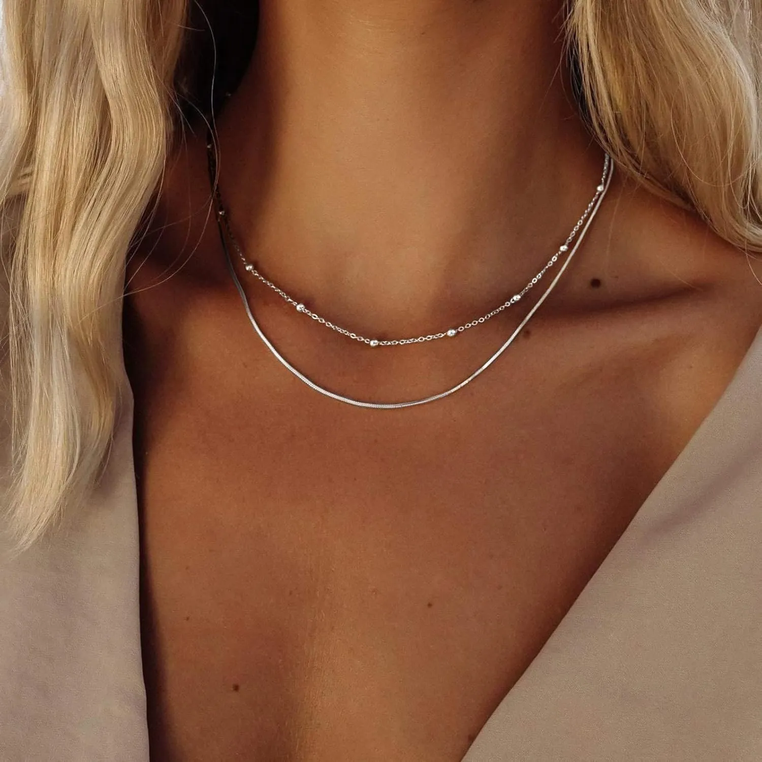Herringbone Necklace for Women,Dainty Gold Necklace,14k Gold Plated Snake,Gold Chain Choker Necklaces,Simple Gold Layered Necklaces,Gold Jewelry Gift for Women