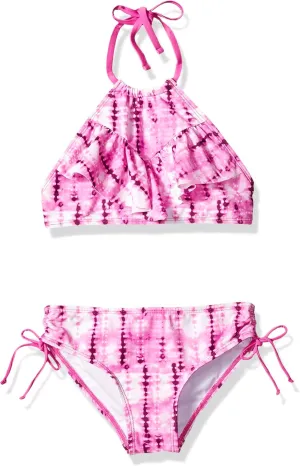 Kanu Surf Girls' Morgan Ruffle Halter Bikini 2-Piece Swimsuit, Pink, 2t