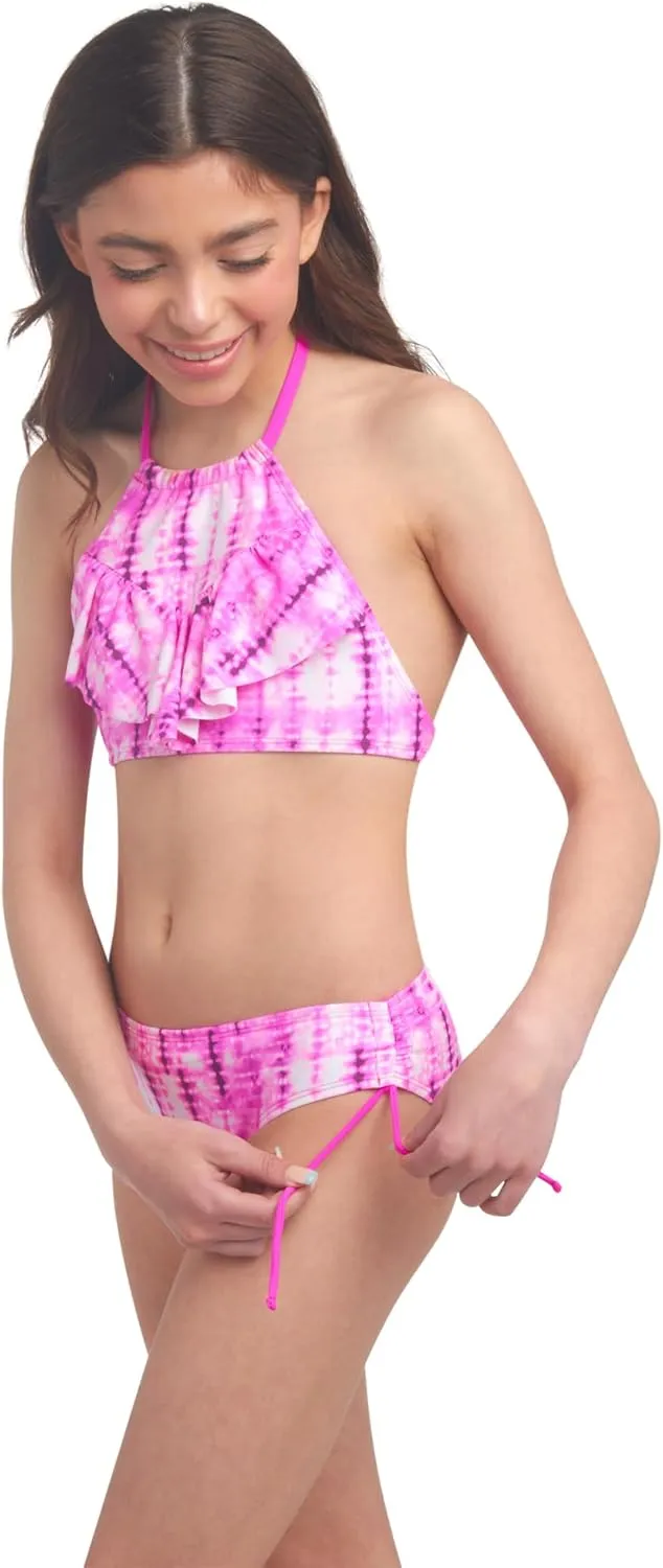 Kanu Surf Girls' Morgan Ruffle Halter Bikini 2-Piece Swimsuit, Pink, 2t
