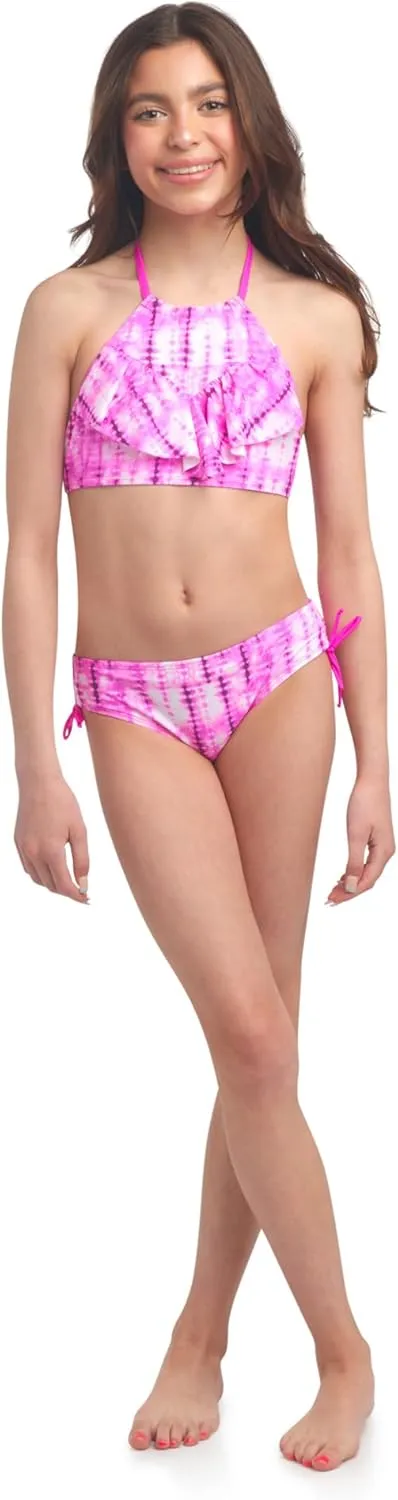 Kanu Surf Girls' Morgan Ruffle Halter Bikini 2-Piece Swimsuit, Pink, 2t