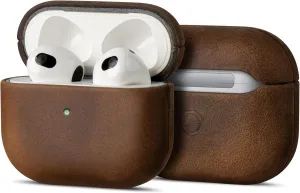 Maogoam for AirPods 3rd Generation Case Leather, Genuine Vintage Oil Wax Crazy Horse Cowhide Leather Case Cover for Apple Airpods 3, Handcrafted Fully-Wrapped, Indiana-Jones Style, Dark Brown