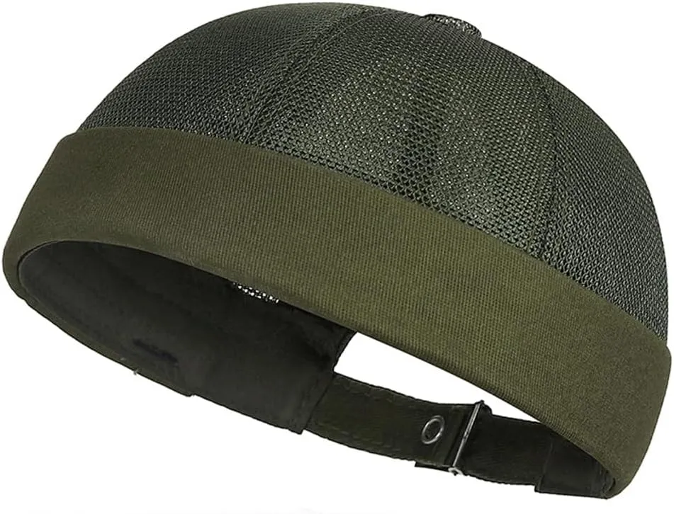 Men's Mesh Brimless Docker Cap Unisex Adjustable Beanie Caps Rolled Cuff Retro Hat Summer Worker Sailor Hat Skullcap