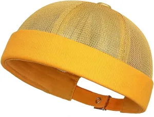 Men's Mesh Brimless Docker Cap Unisex Adjustable Beanie Caps Rolled Cuff Retro Hat Summer Worker Sailor Hat Skullcap