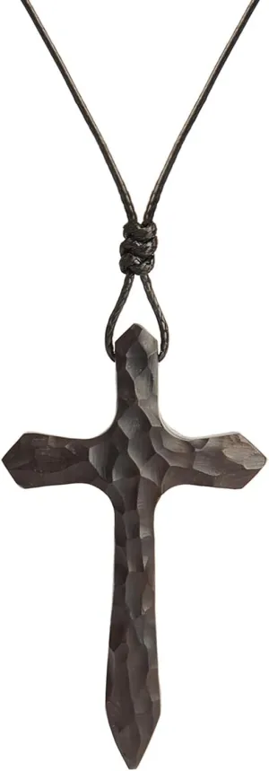 Men's Wooden Cross Necklace Real Handcrafted Ebony Wood Cross Pendants With Leather Necklaces Men's Black Cross Necklaces Christian Baptism Crucifix Pendant for Men
