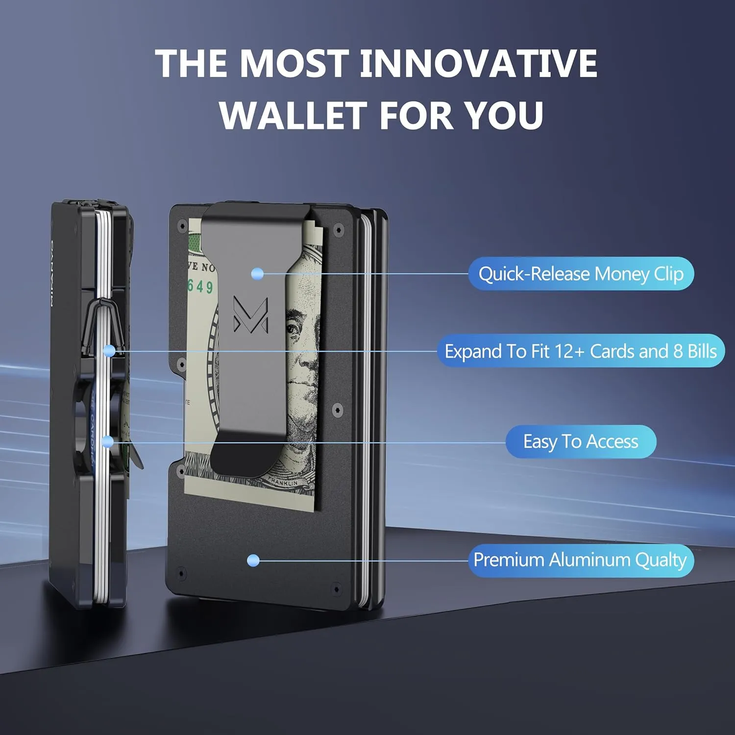 Minimalist Aluminum Wallet for Son from Mom, Slim RFID Blocking Metal Money Clip, Front Pocket Card Holder, Mens Personalized Engraved Gifts for Birthday Christmas Graduation Wedding Adult