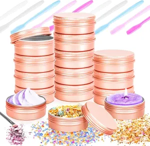 MotBach 12Pack 2oz Tin Jars, 60ml Rose Gold Metal Tin cans, 2Ounce Aluminum tin can jar Containers with Screw Lid for Lotion Bars, Balms, Spices, Salve, Beard Balm, Toiletries, Creams, Makeup Cosmetic