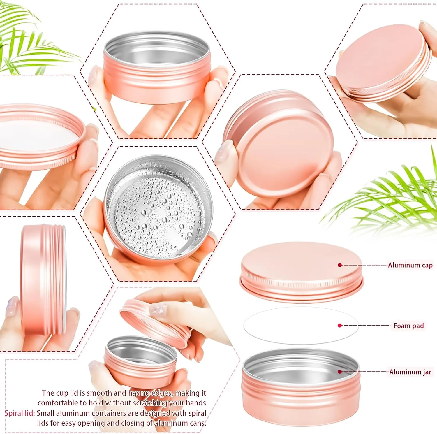 MotBach 12Pack 2oz Tin Jars, 60ml Rose Gold Metal Tin cans, 2Ounce Aluminum tin can jar Containers with Screw Lid for Lotion Bars, Balms, Spices, Salve, Beard Balm, Toiletries, Creams, Makeup Cosmetic