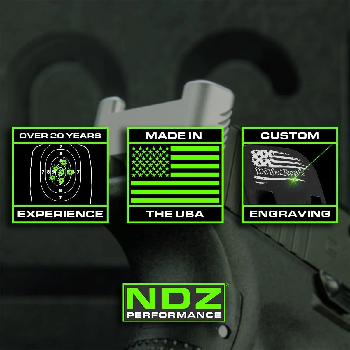 NDZ Performance Rear Slide Cover Plate for Glock 17 19 19X 20 21 22 23 26 27 34 45 & 47 49 Gen 5 9MM .40 S&W Laser Engraved Aluminum in Black, Made in The USA - Choose Design
