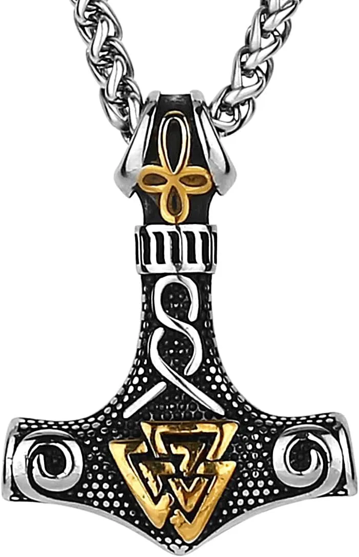 Nordic Viking Thor Hammer Mjolnir Necklace Nordic Mythology Pendant for Men Amulet Stainless Steel Jewelry Gift