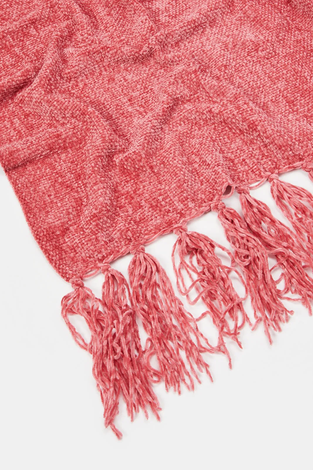Pink Chenille Throw With Fringe