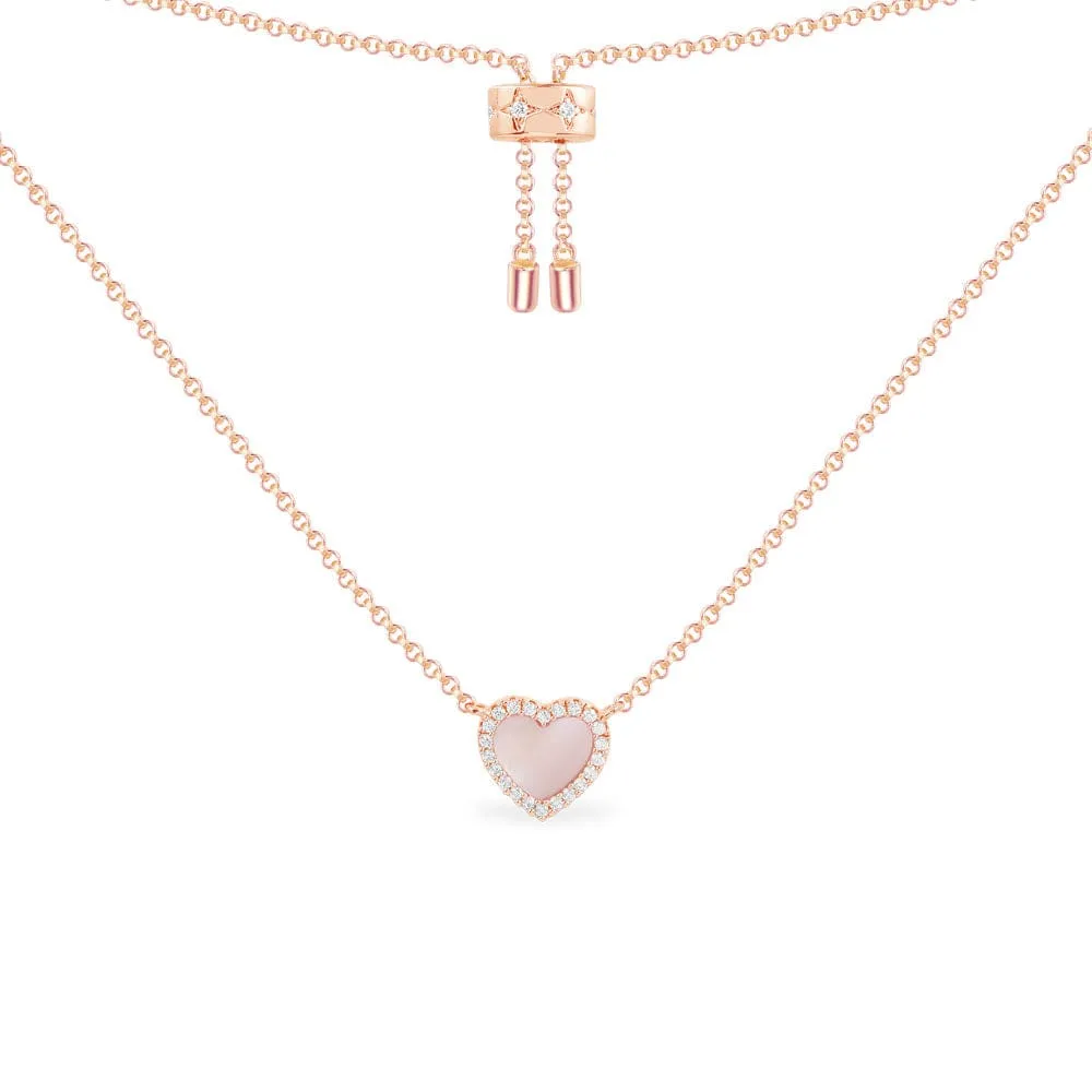 Pink Nacre Heart Adjustable Necklace