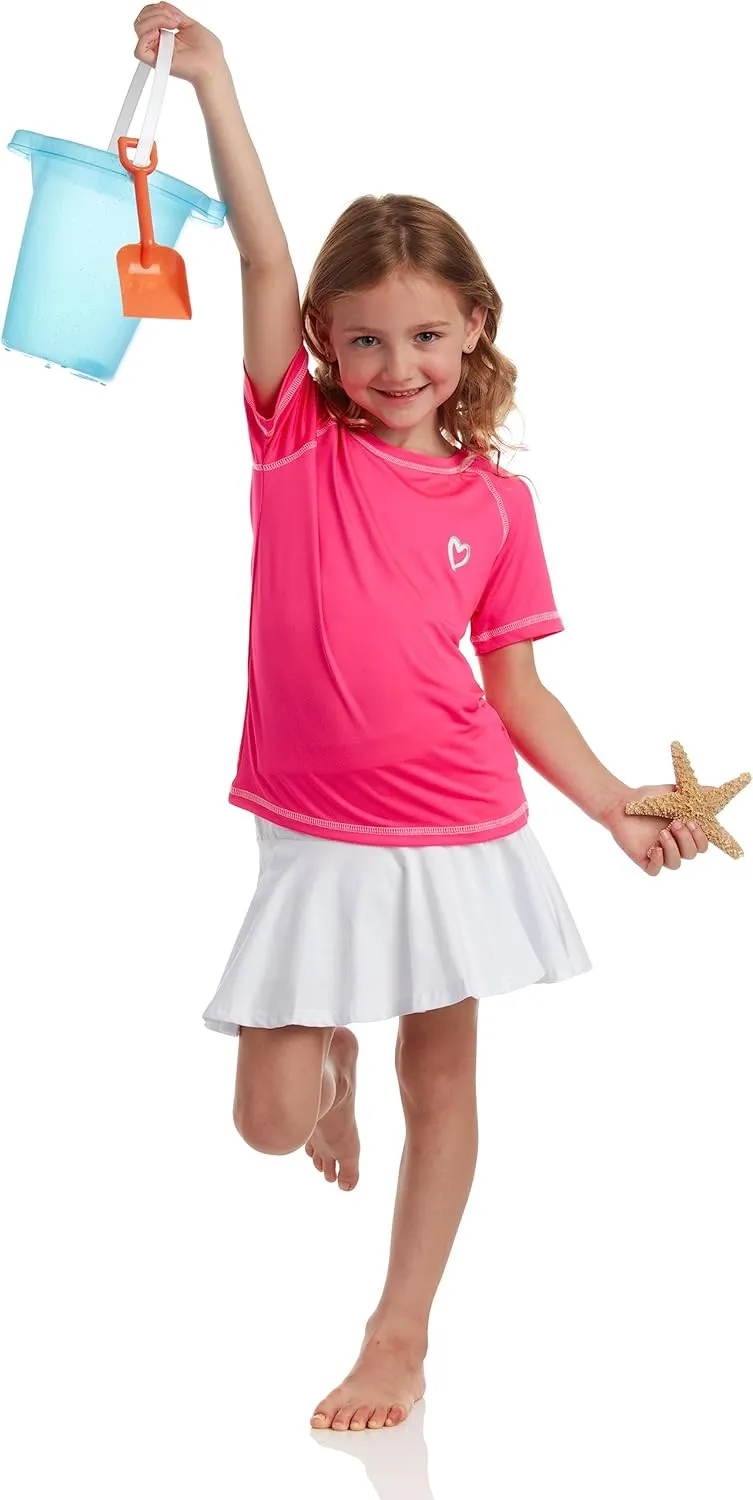 Pink Platinum Girls Rash Guard Shirt - 2 Pack UPF 50  Quick Dry Short Sleeve Swim Shirt Rash Guard for Girls (Sizes: 4-16)