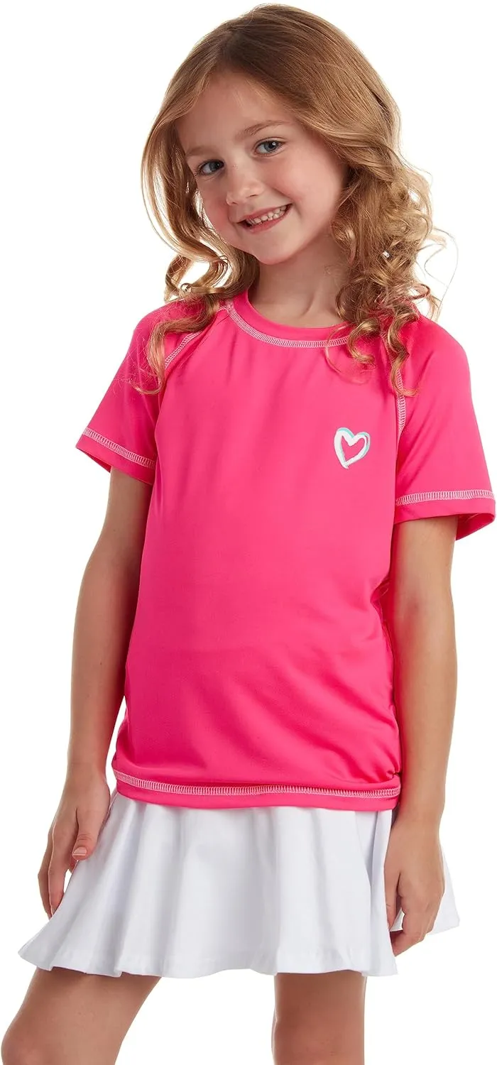Pink Platinum Girls Rash Guard Shirt - 2 Pack UPF 50  Quick Dry Short Sleeve Swim Shirt Rash Guard for Girls (Sizes: 4-16)