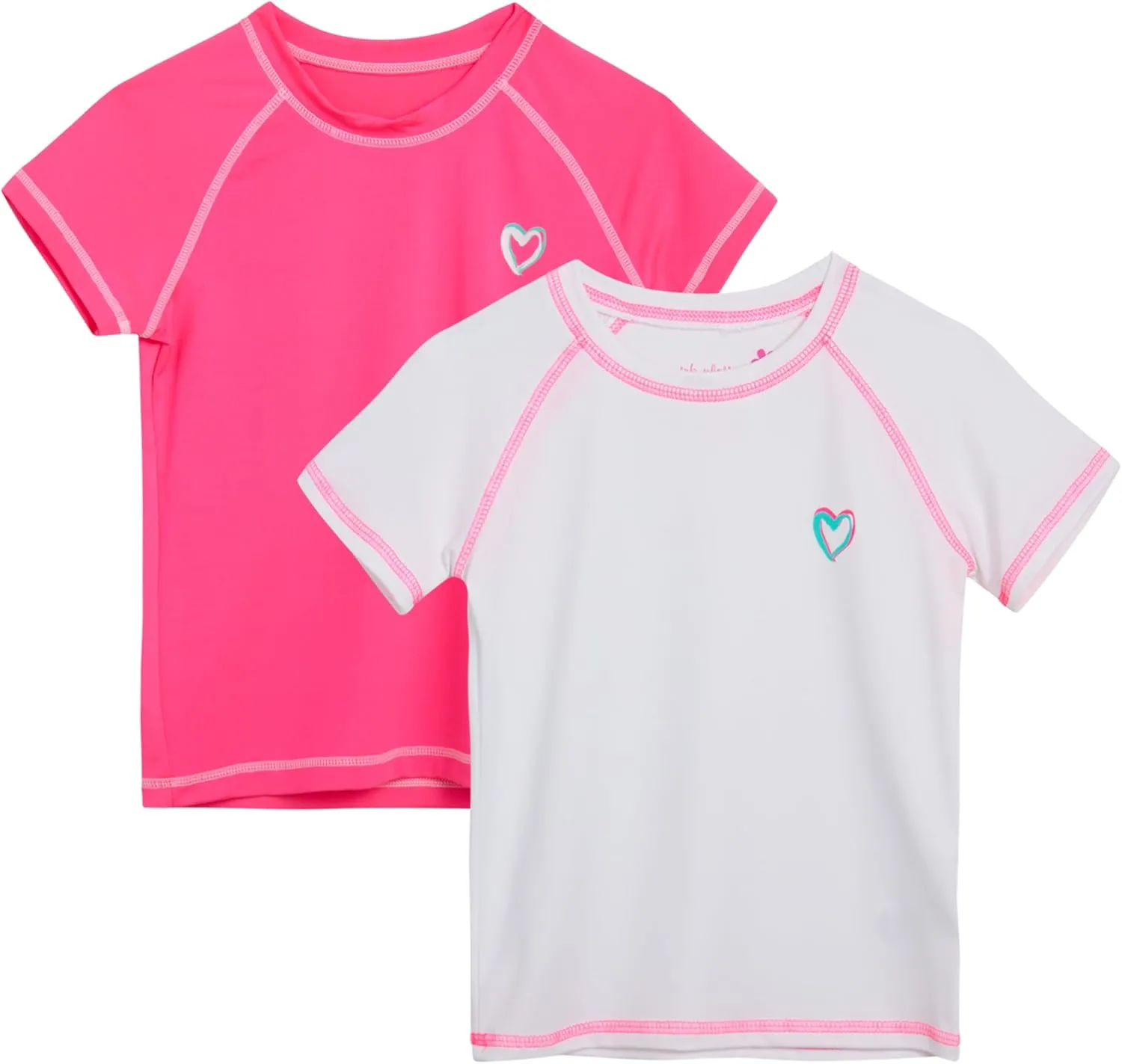 Pink Platinum Girls Rash Guard Shirt - 2 Pack UPF 50  Quick Dry Short Sleeve Swim Shirt Rash Guard for Girls (Sizes: 4-16)