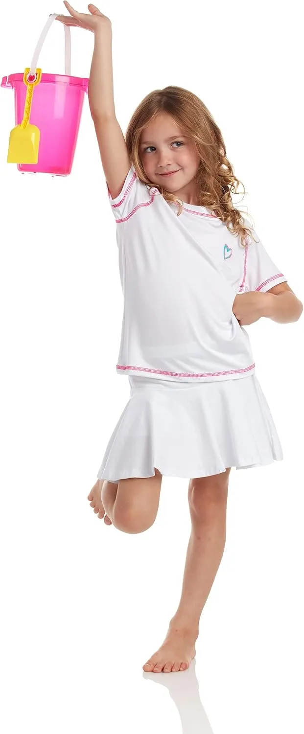 Pink Platinum Girls Rashguard - UPF 50  Sun Protection Quick Dry Short Sleeve Swim Shirt Rash Guard for Girls (Sizes: 2T-16)